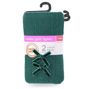 NWT Wonder Nation Toddler Girl Tights-  2 Pair - Size 6-18 Months - Green Bows